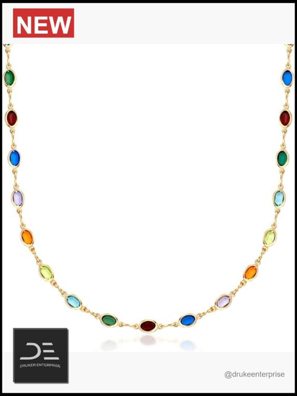 18K Gold Plated Multicolor Stone Crystal Oval Necklace for Women
